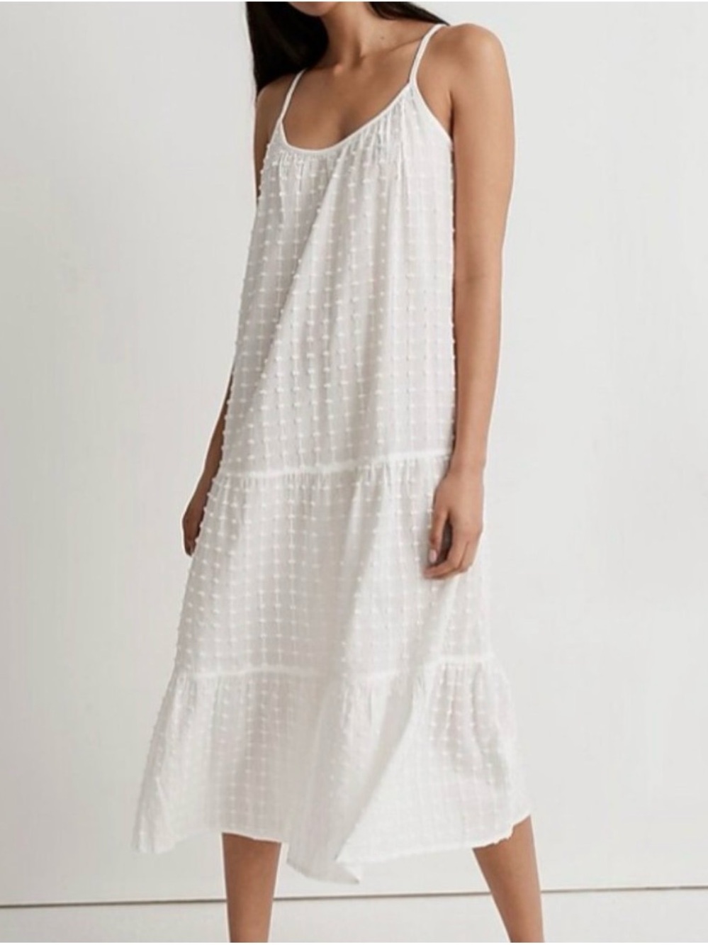 Madewell White Textured Swiss Dot Spaghetti Strap Midi Dress Coverup
